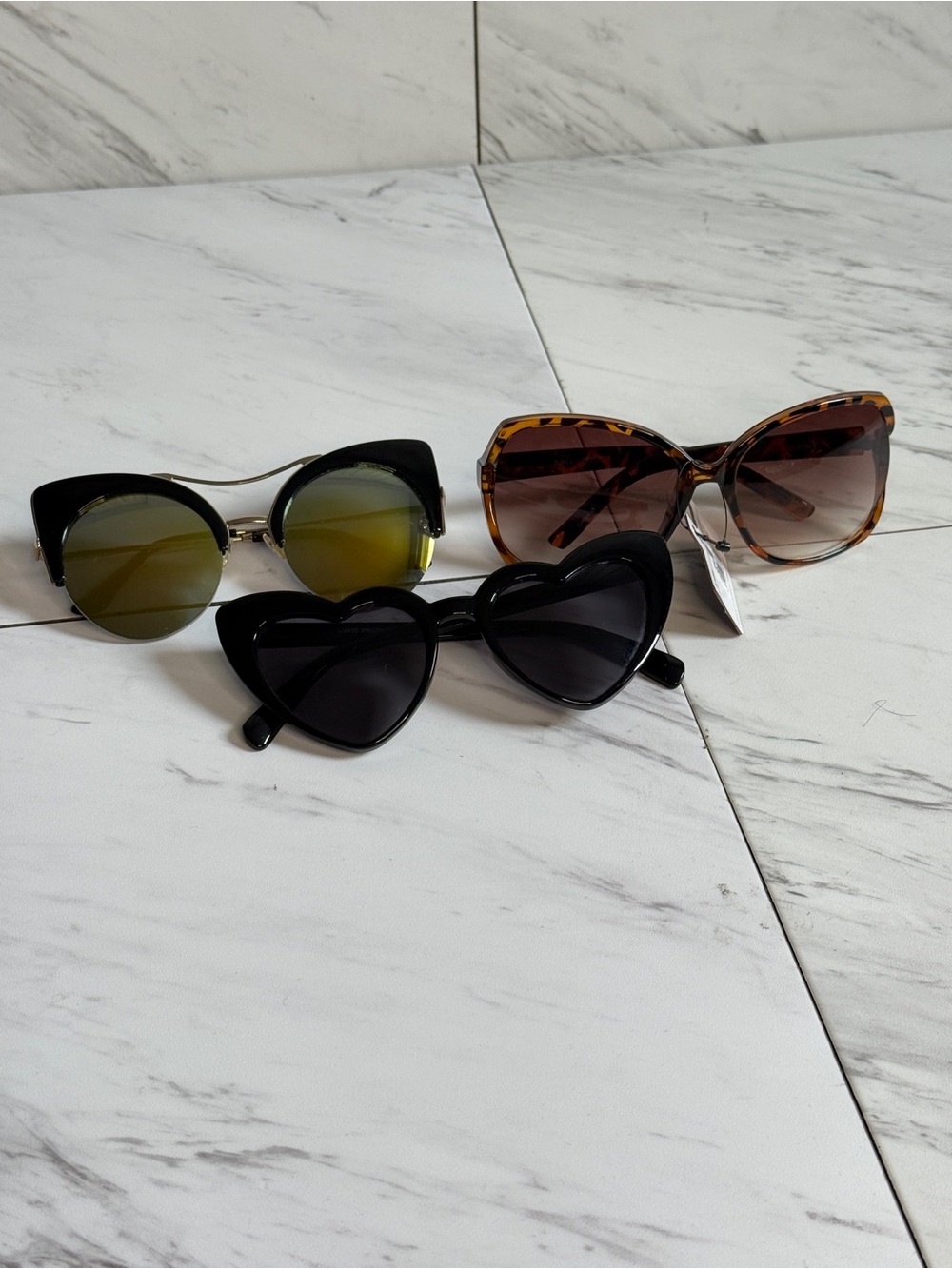 3/$50 Bundle 3 Sunglasses Black Heart Tortoise Oversized Reflective Cat Eye Set